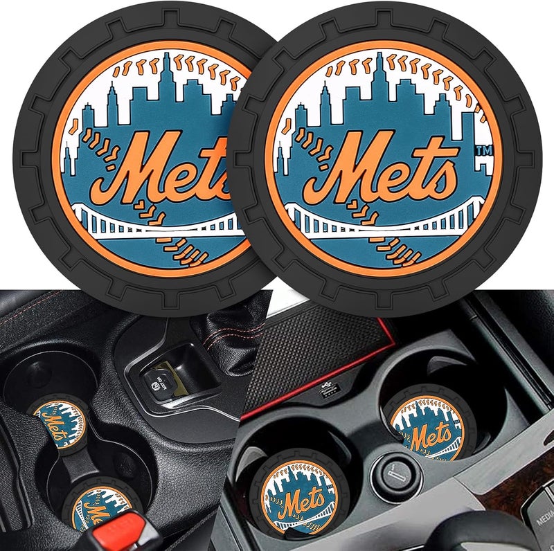 Kaleduo 2PCS Car Cup Holder Coaster,Auto Cup Holder Insert Coaster for New York Mets Baseball Fans, Non-Slip Car Drink Holder Mat, Interior Accessories, NY Mets - Image 1